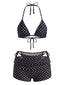 Bikini À Pois Licou Slip Short Taille Haute Noir Années 1950