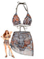 3PCS Ensemble bikini triangle à imprimé tribal et paréo années 1970