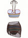 3PCS Multicolore Halter Arc-en-Ciel Rayures Bretelles Coquillage Ensemble Bikini Années 1970 3
