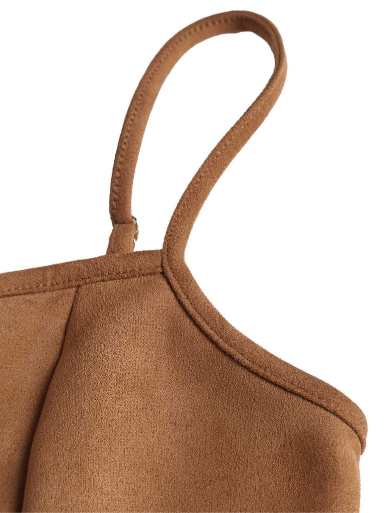 Haut corset en daim marron à lacets des années 1950