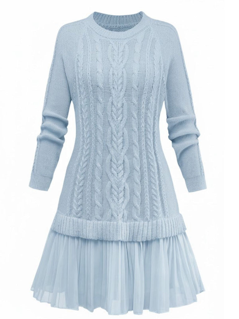 Robe pull plissée en maille torsadée rose unie des années 1940