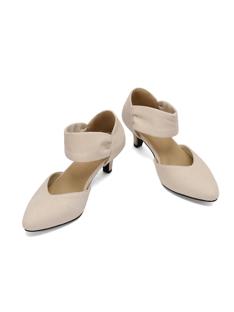 Escarpins rétro à bout pointu en daim à petits talons