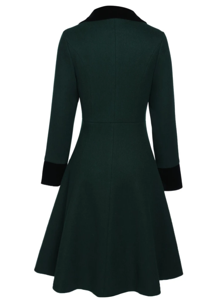 Manteau à Boutons Uni Vert Foncé Années 1950 4