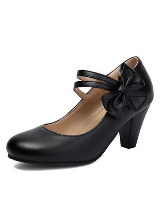 Chaussures à talons hauts en cuir massif à brides et nœuds vintage