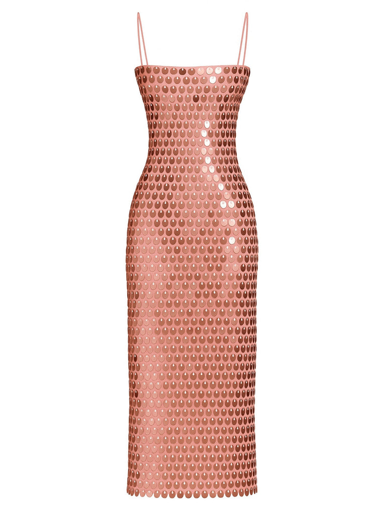 Robe paillettes à bretelles spaghetti fendue dans le dos années 1930