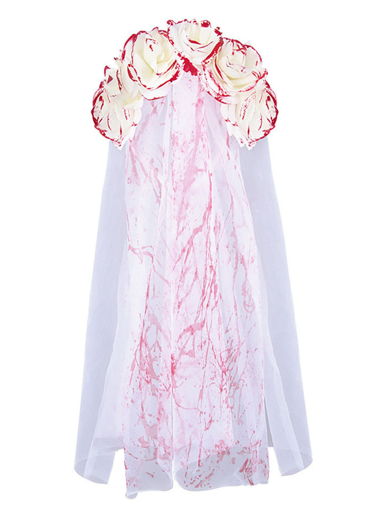 Voile de tulle de mariée fantôme à la rose de sang d'Halloween