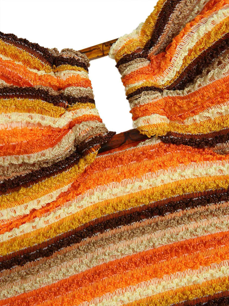 Maillot de bain dos nu rayé en maille orange années 1980