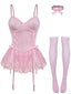 Ensemble body corset orné de dentelle des années 1960