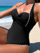Maillot de bain une pièce noir à dos nu bordure festonnée années 1950