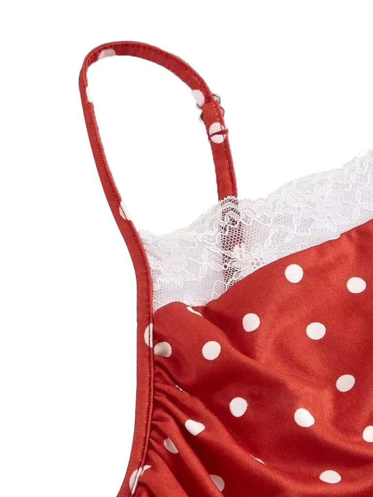 Robe à pois et empiècements en dentelle années 1950