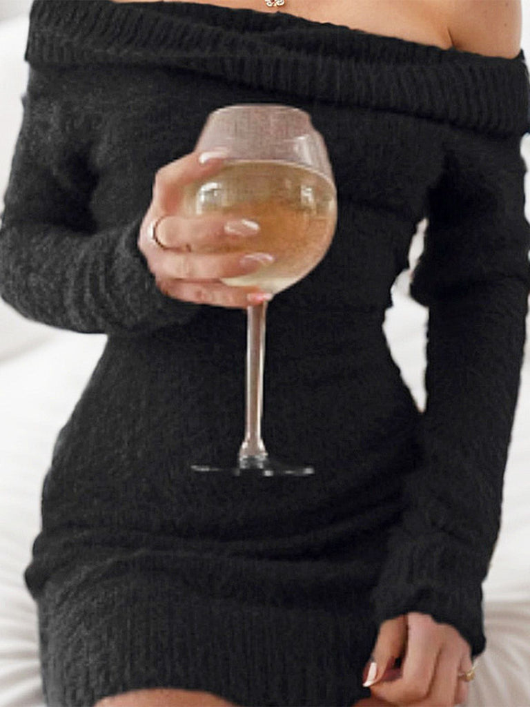 Robe à épaules dénudées manches longues en mohair des années 1980