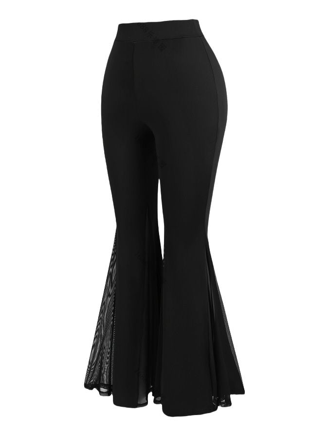 [Grande Taille] Pantalon évasé taille haute filet noir 1930s