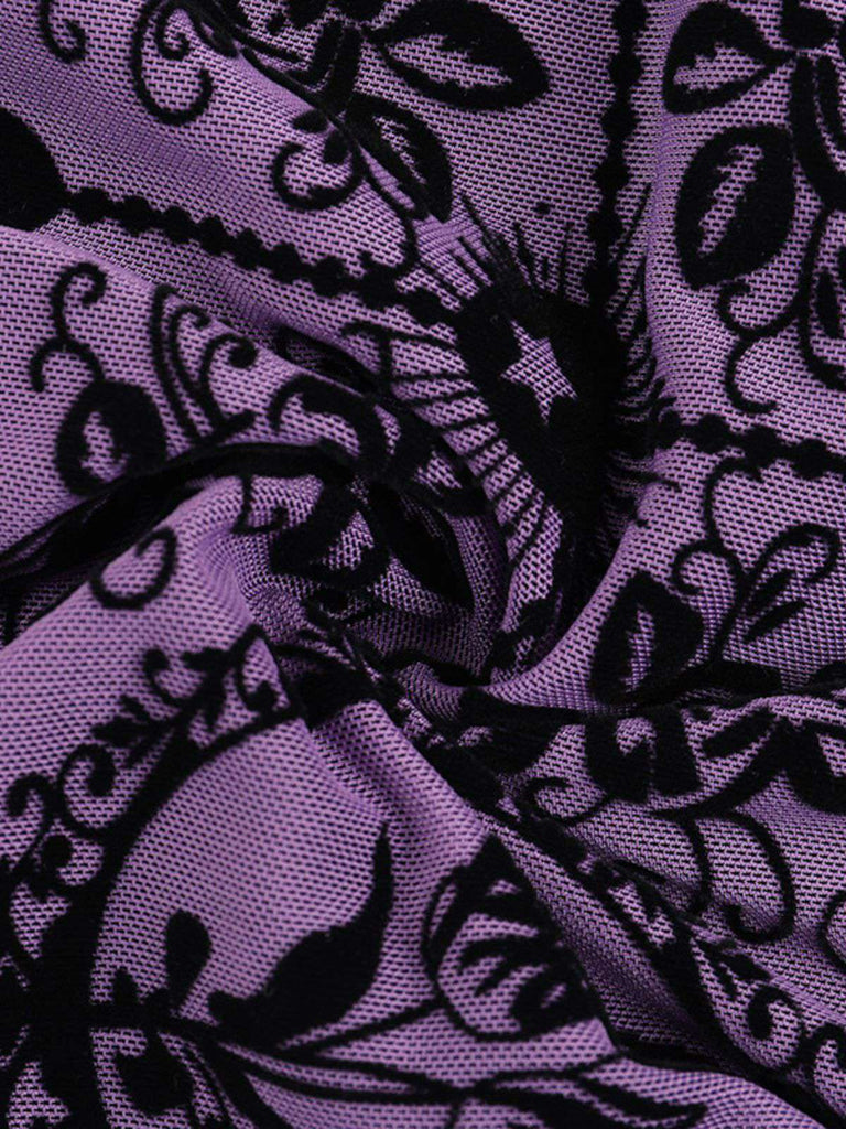 Robe néo-chinoise violette floquée de roses années 1930