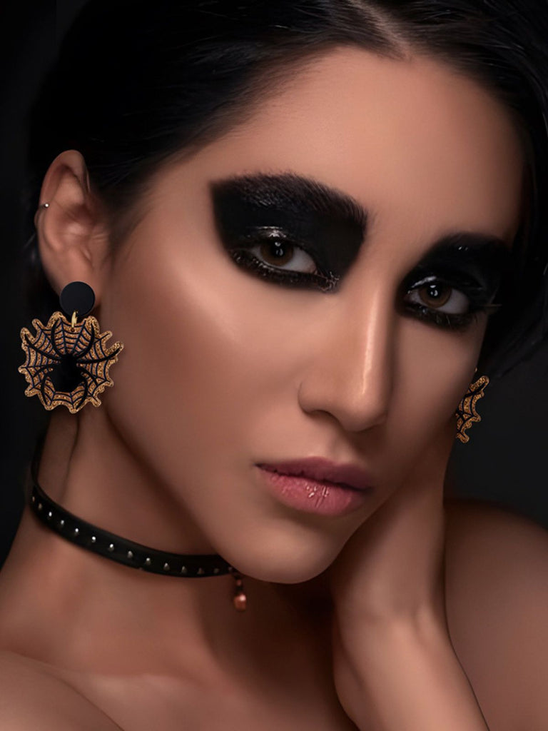 Boucles d'oreilles vintage noires en forme d'araignée et de toile d'araignée