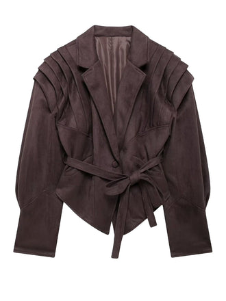 Veste à boutons unis en col en V et lacets années 1980