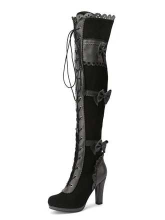 Bottes hautes à talons lacets et nœud style vintage