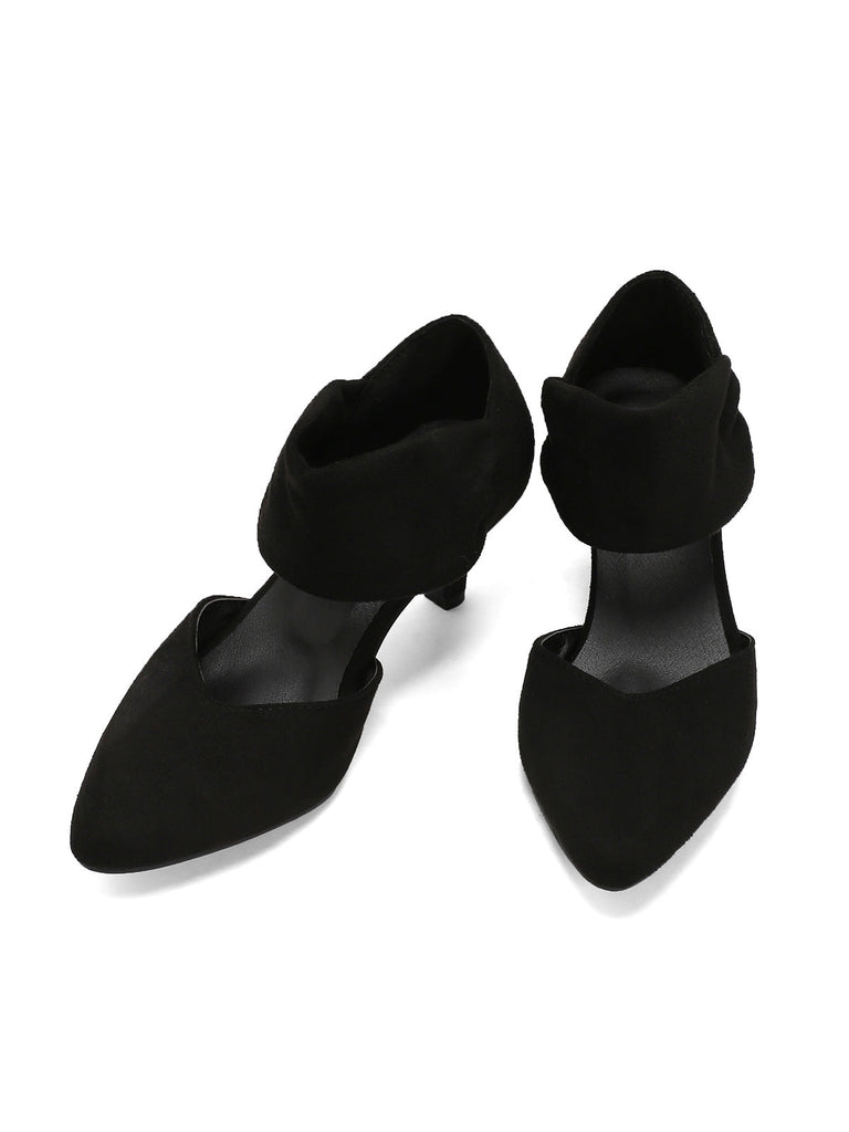 Escarpins rétro à bout pointu en daim à petits talons