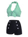Maillot de bain vert à rayures col v dos nu rétro