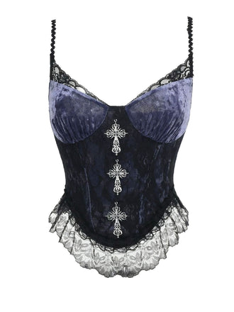 Camisole en velours et dentelle violet style gothique des années 1980