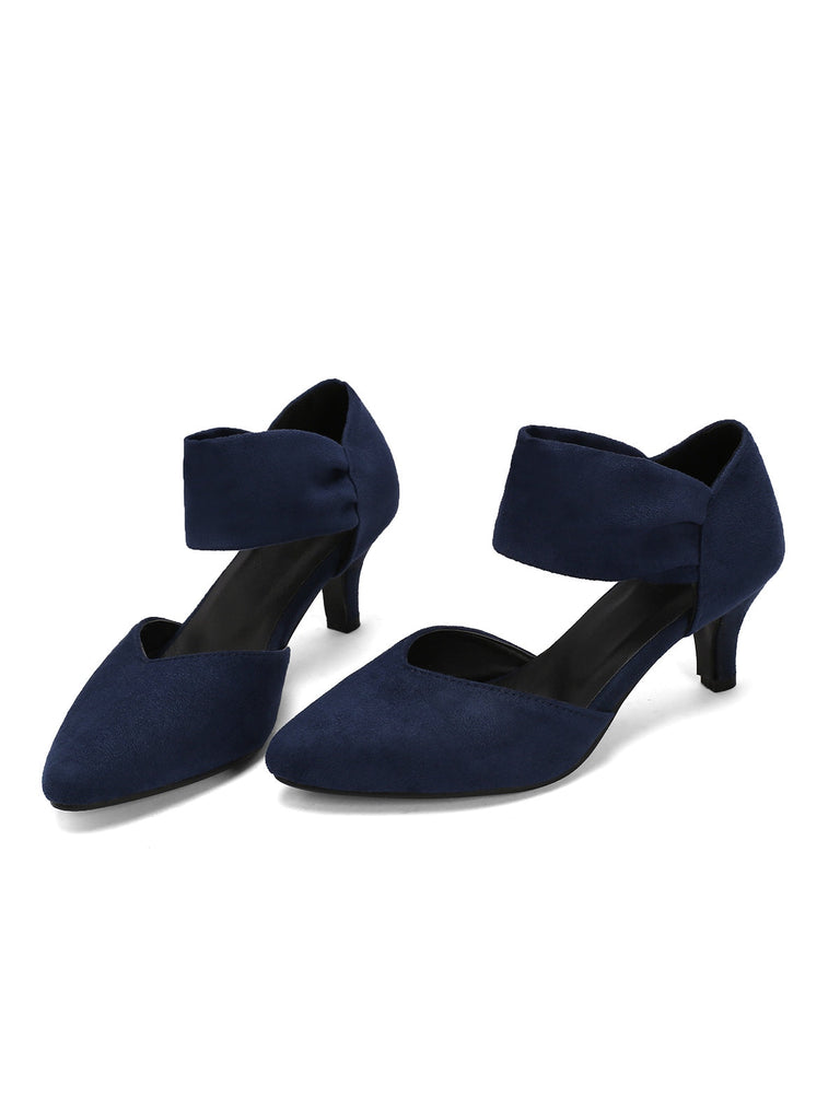 Escarpins rétro à bout pointu en daim à petits talons