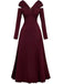 Robe plissée bordeaux épaules dénudées et manches longues années 1940