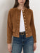 Veste à poches boutonnées en daim marron des années 1970