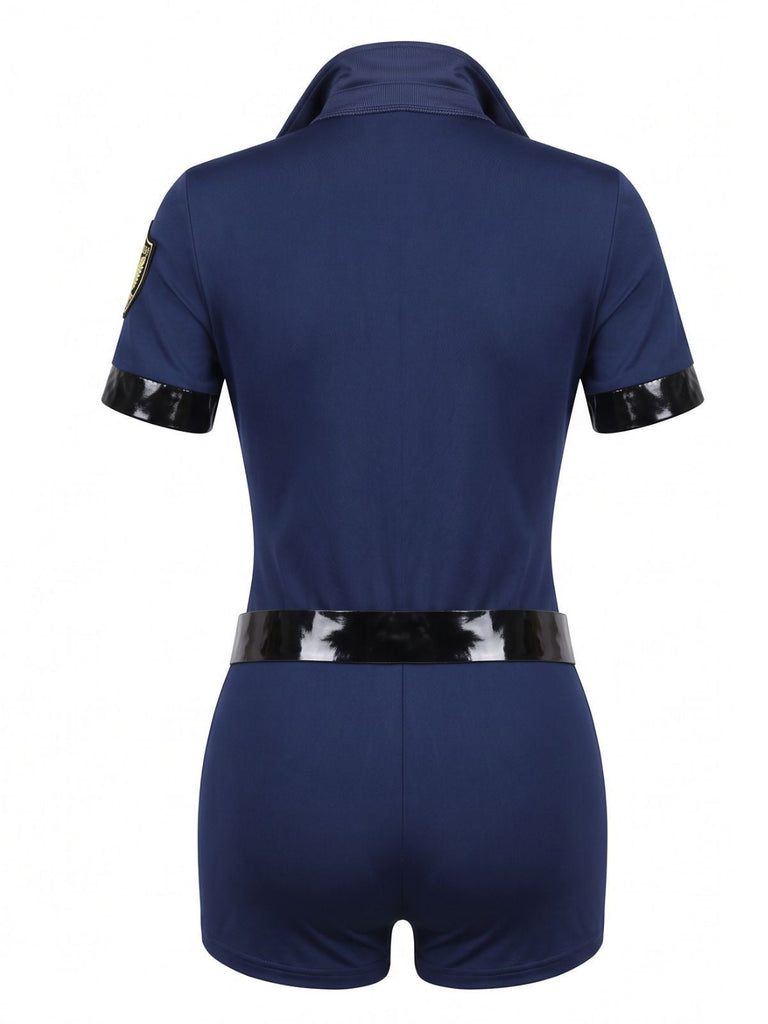 Ensemble combishort bleu marine de policière pour Halloween Années 1980 - 3