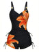 Tankini noirs à lacets uni à motif floral années 1950