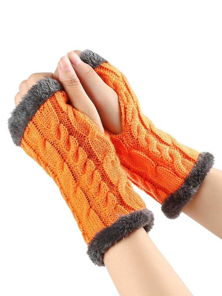 Gants d'hiver tricotés sans doigts avec bordure en fausse fourrure