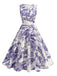 Robe motif paysage en porcelaine sans manches avec ceinture des années 1950