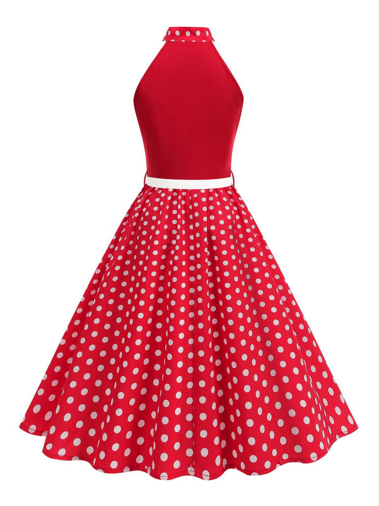 Robe Ceinturée Nœud Papillon Col Pois Années 1950