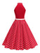 Robe Ceinturée Nœud Papillon Col Pois Années 1950