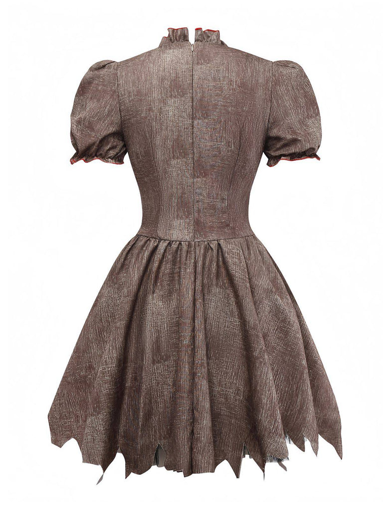 Robe marron poupée maléfique avec cœur Halloween années 1960