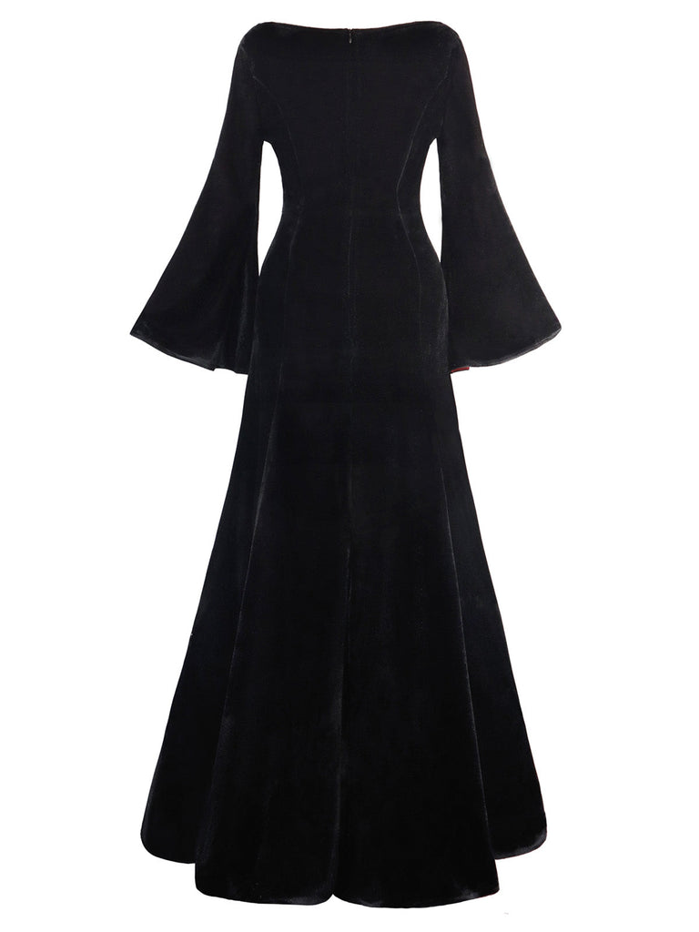 Robe en velours à manches cloches style Wednesday Addams des années 1930