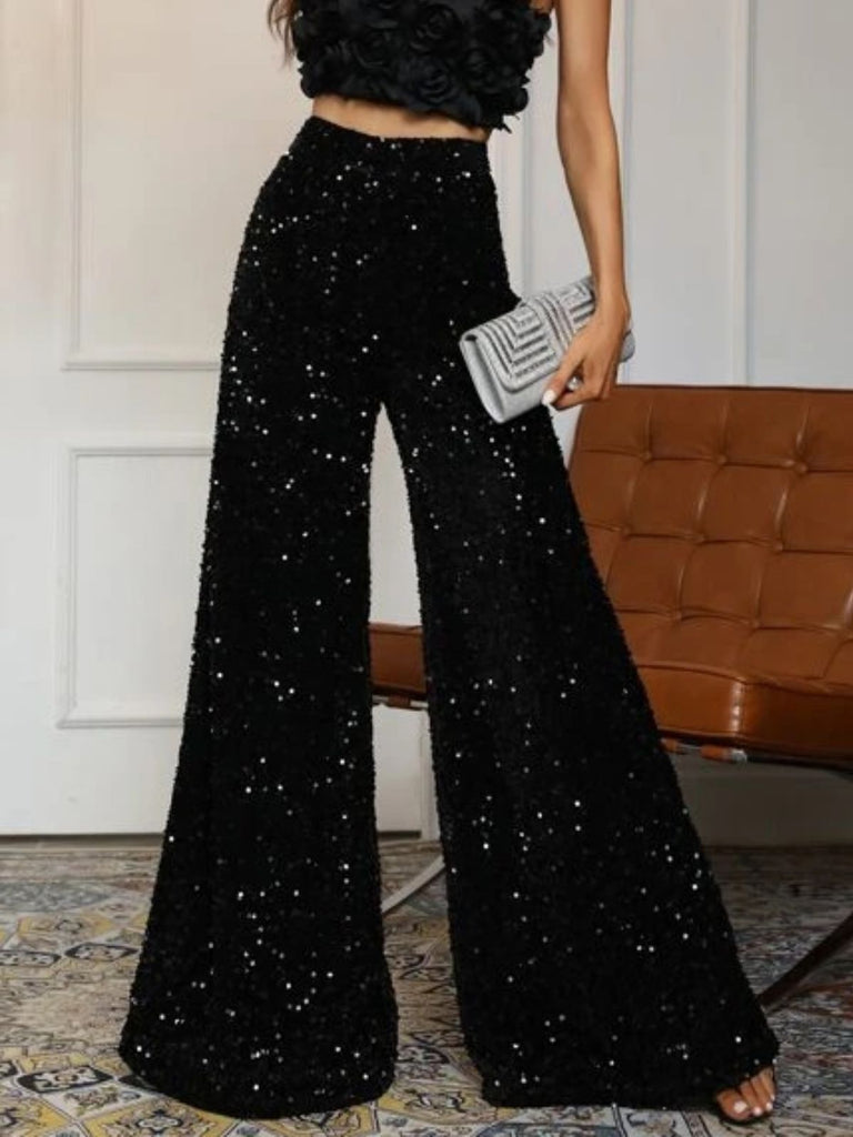 Pantalon disco sequins unis jambes larges années 70