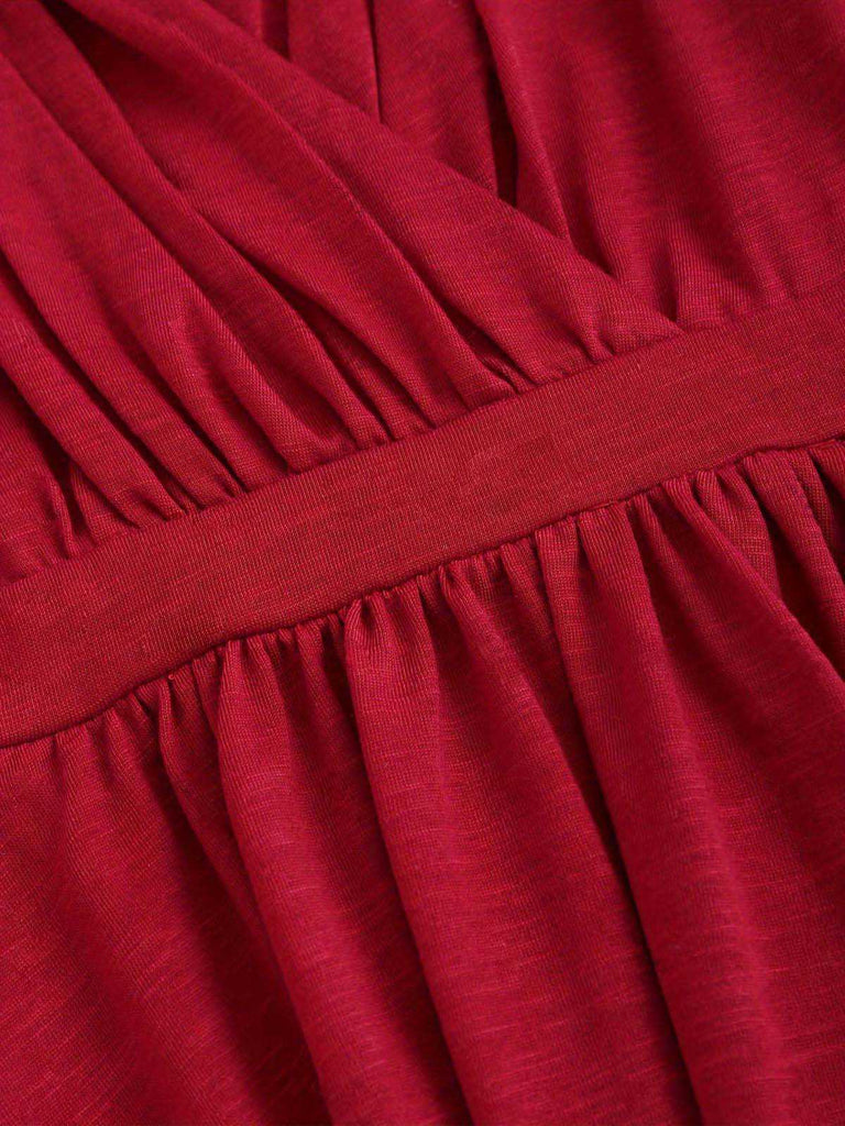 [Grande taille] Haut à volants et manches chauve-souris rouge foncé des années 1970