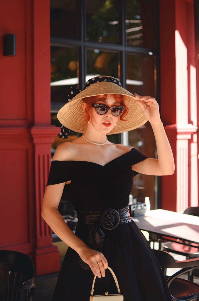 Robe Swing Vintage Année 50 Solide Epaule Nu Soirée Cocktail 3