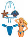 Bleu Coquillage & Étoile de Mer Ensemble Bikini Années 1970