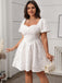 [Grande taille] Robe blanche fleurs bouffante unie col carré des années 1950