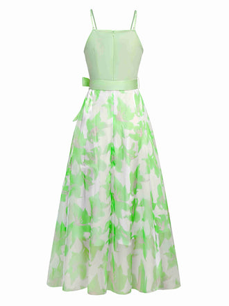 Robe organza fleur avec nœud à bretelles spaghetti années 1930