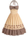[Prévente] Robe volants et nœud caramel motif vichy et encolure dos nu années 1950