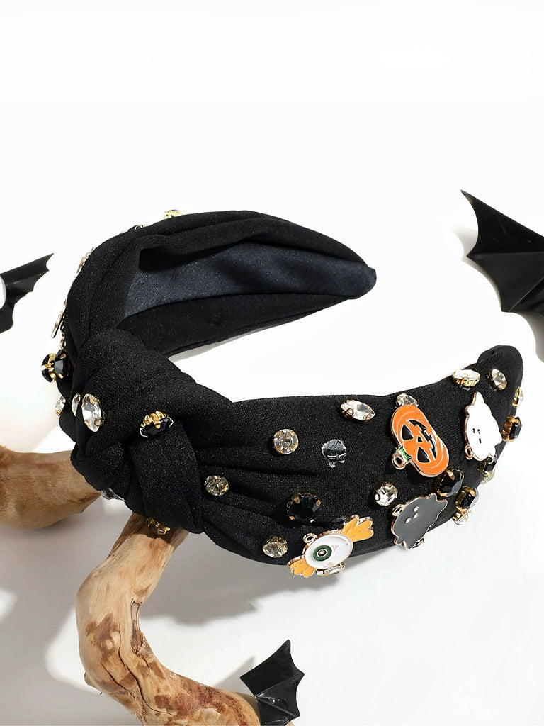 Bandeau noué en strass avec citrouille et fantôme du diable