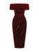 Robe mi-longue à épaules dénudées en velours uni des années 1980