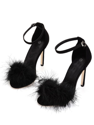 Escarpins à bride en daim et plumes