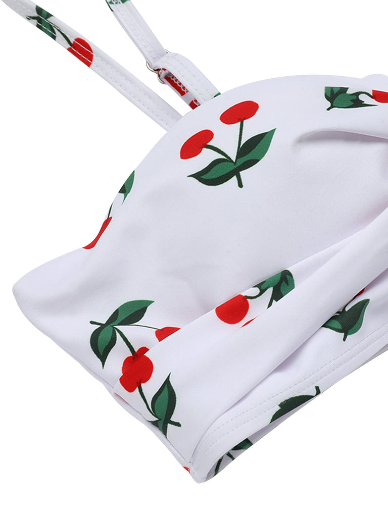 2PCS Maillot de bain taille haute à bretelles cerises 1950s