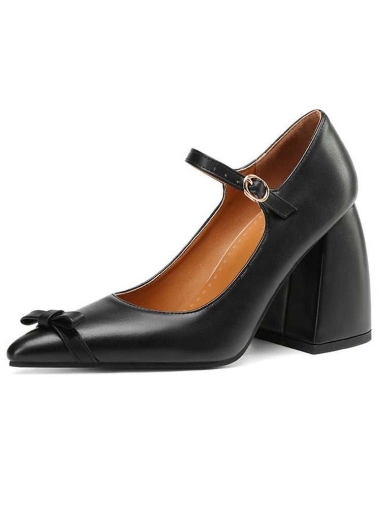 Escarpins à talons épais et bout pointu avec bride à nœud vintage