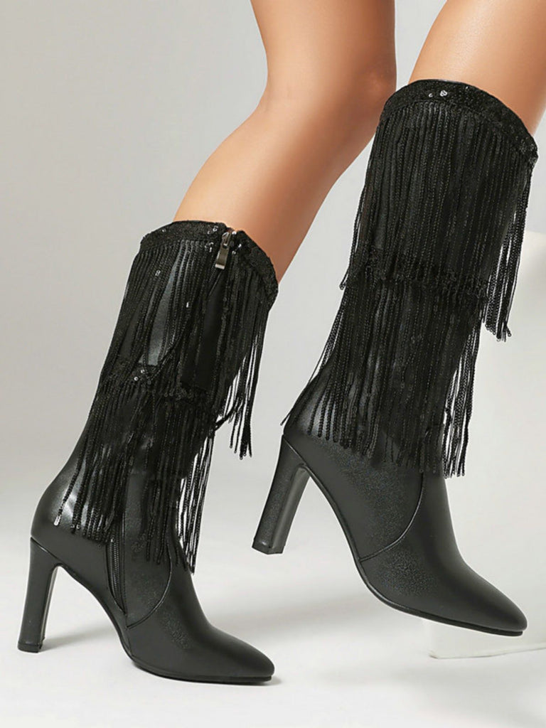 Bottines disco métallisées à franges et bout pointu