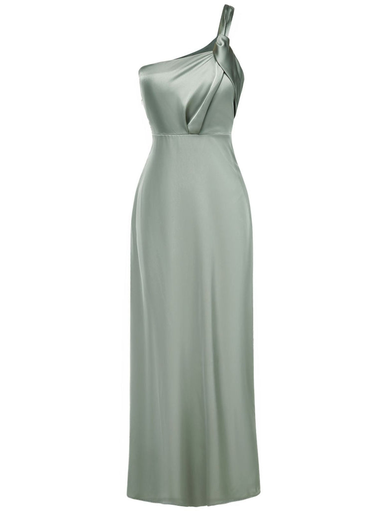 Robe de soirée une épaule en satin uni des années 1940