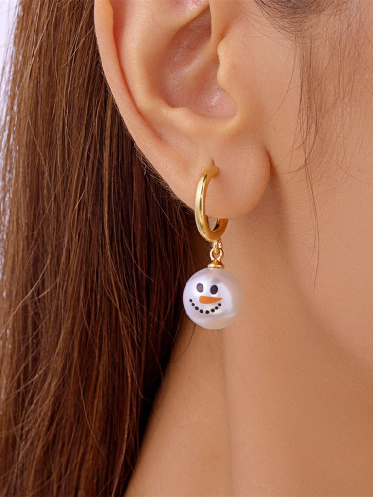 Boucles d'oreilles bonhomme de neige en strass flocons de neige et perles