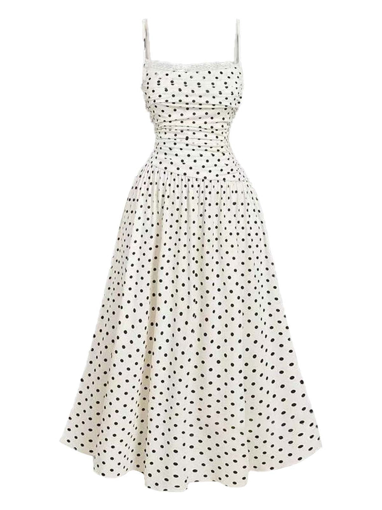 Robe à pois et empiècements en dentelle années 1950